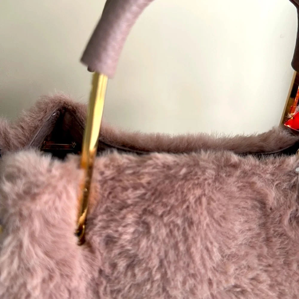 Plush Faux Fur Top-Handle Crossbody Bag - Pink